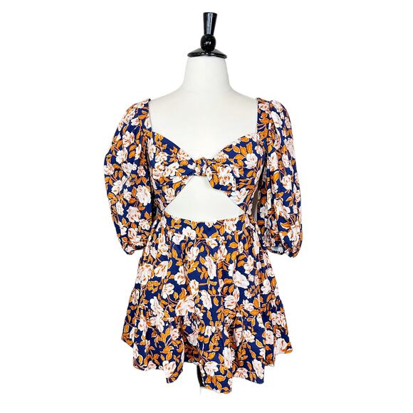 Amur Medina  Floral Twist Front Ruffle Mini Dress Twilight Blue Women 14 NWT - Picture 3 of 15